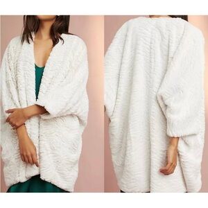 Anthropologie Sat Sunday Cream Faux Fur Cocoon Cardigan Jacket Size M/L